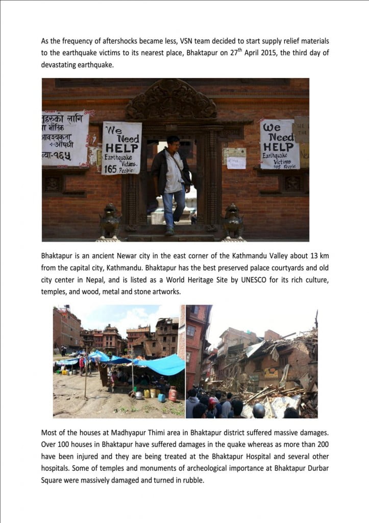 Humanitarian response by Volunteer Society Nepal to 2015 April 25th Nepal Earthquake