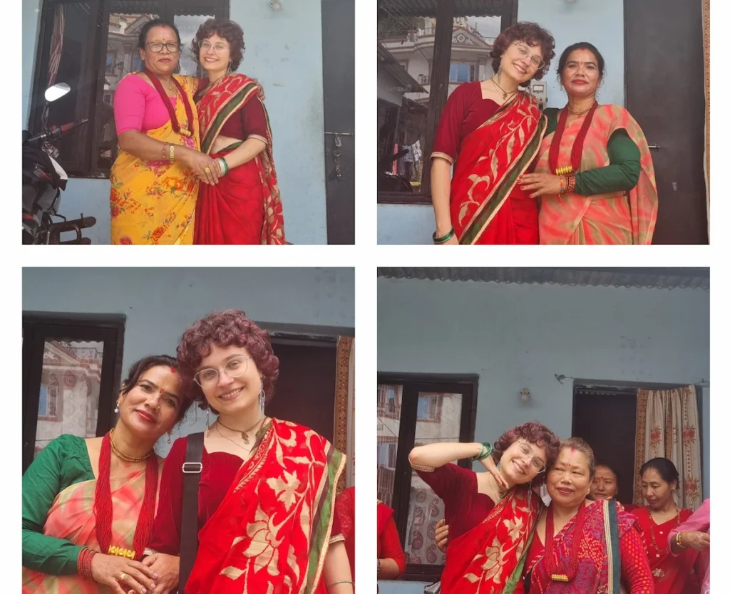 International volunteers participating in traditional Nepali festival celebration