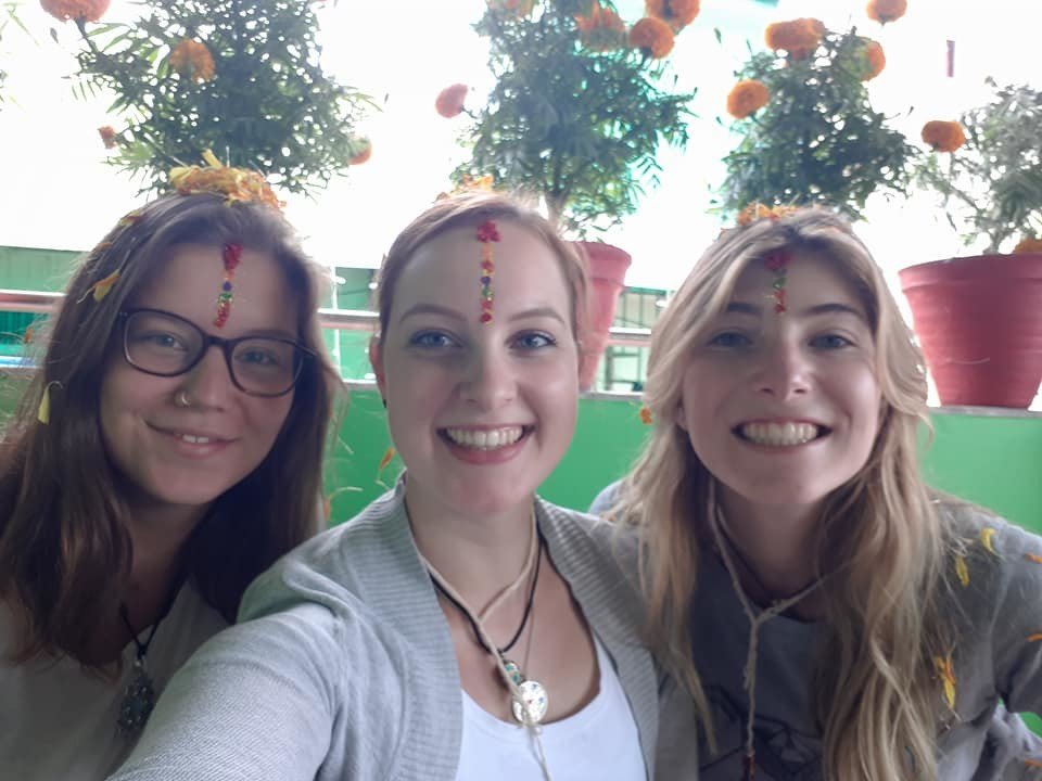Volunteers Celebrate Dashain And Tihar Festivals In Nepal 4 Happy volunteers taking selfies at the festivals