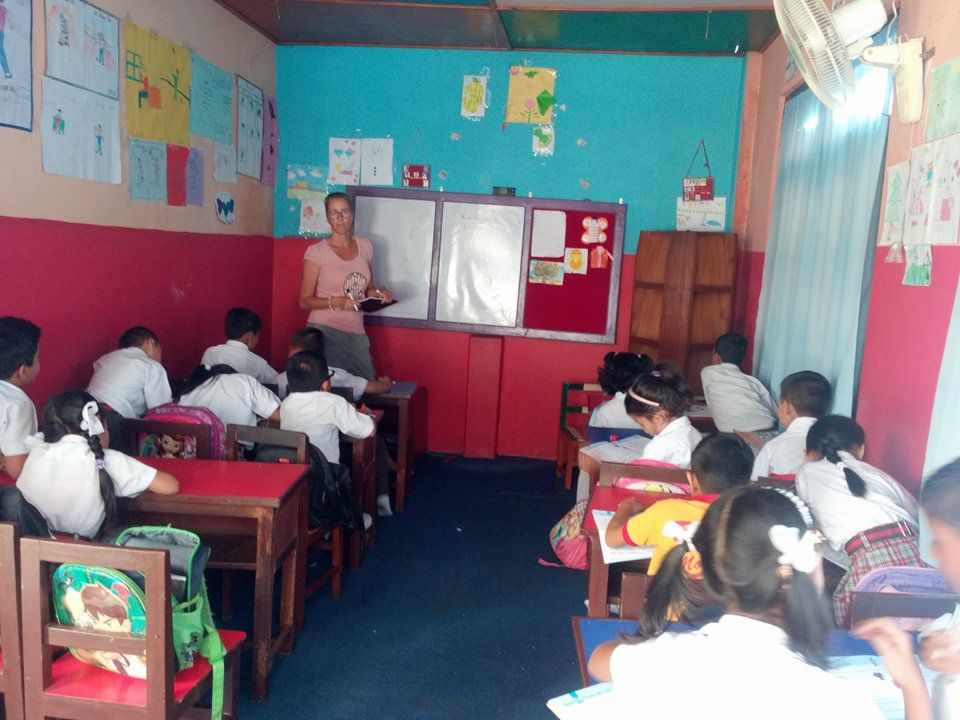 Carolein with the Montessori school children in Pokhara- locations Volunteering in Nepal at Different Locations