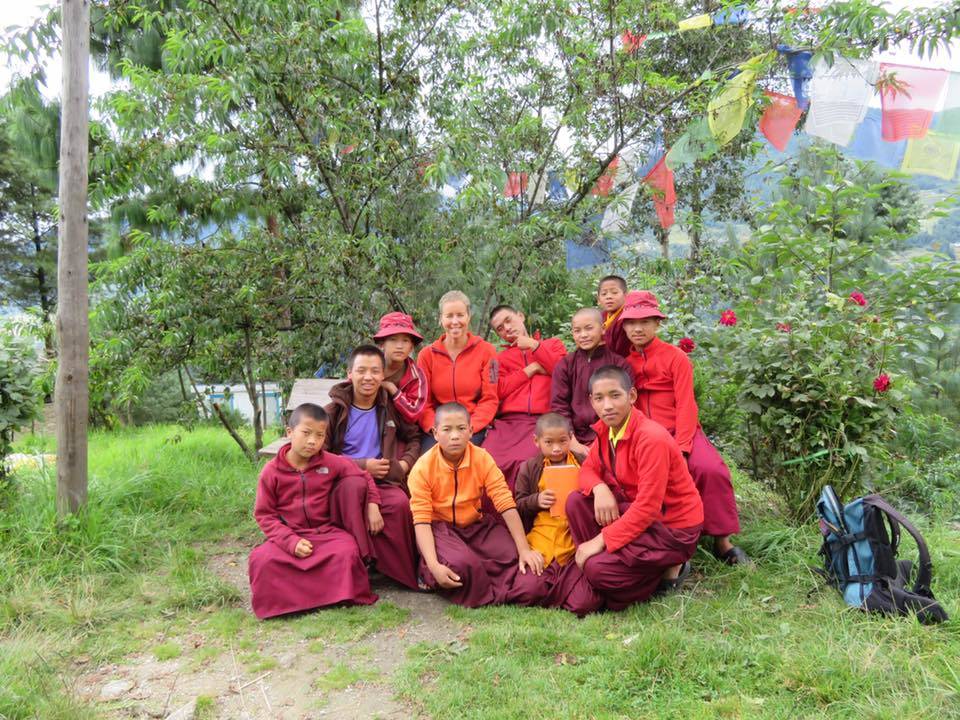 Volunteer Carolein with the Buddhist monks at the Monastery in locations Salleri Volunteering in Nepal at Different Locations